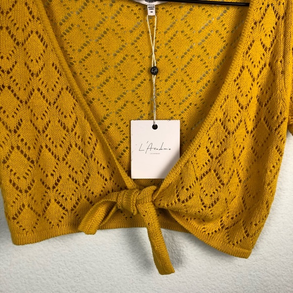 L’Academie Jacqueline Tie Front Crop Top Yellow XS - Picture 5 of 7